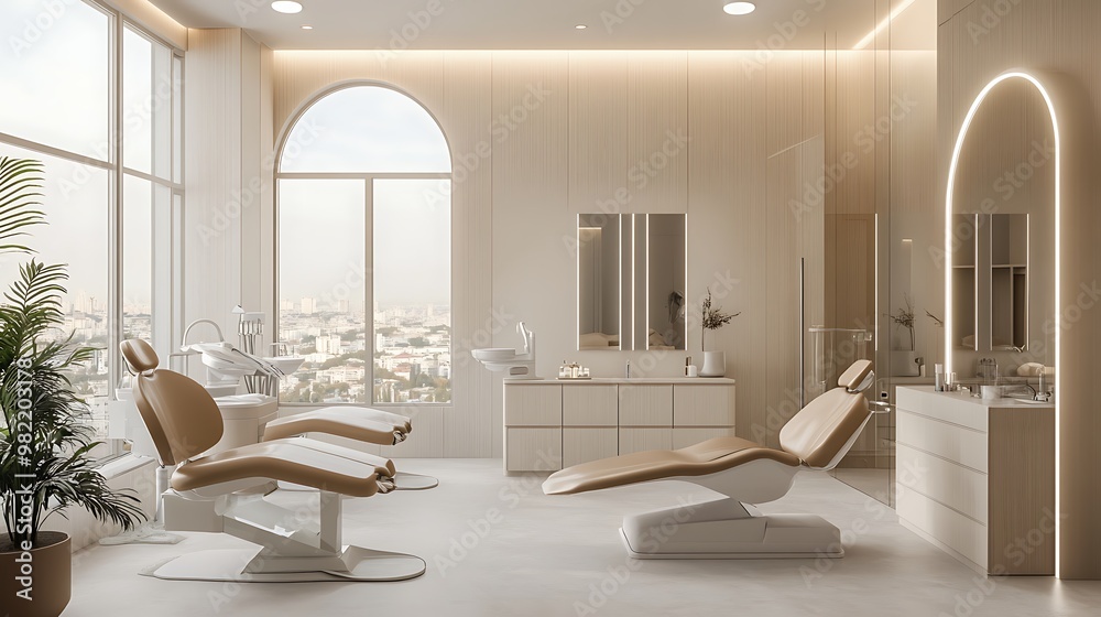 Sleek and Modern Dental Office Interior Design with Advanced Equipment and Bright Lighting Sleek and Modern Dental Office Interior Design with Advanced Equipment and Bright Lighting
