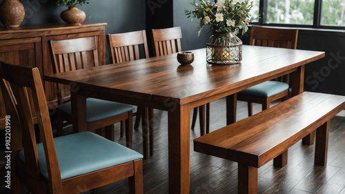 Wallpaper Mural Wooden dining table with chairs background Torontodigital.ca