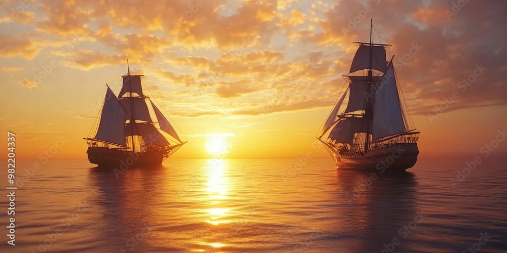 Fototapeta premium Sailboats in Ocean Sunset
