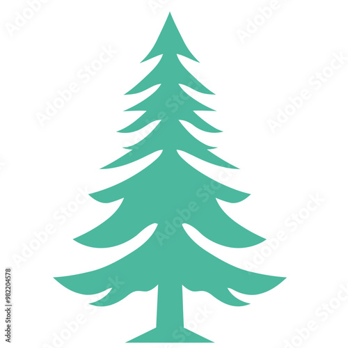 A green pine tree silhouette against a white background