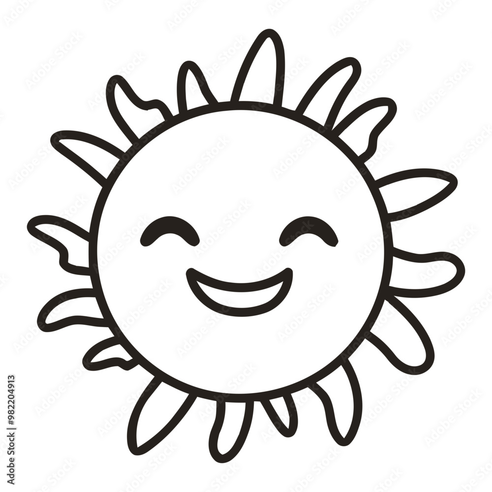 A smiling sun with a happy expression and stylized rays A smiling sun with a happy expression and stylized rays