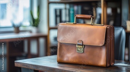 Modern Business Workspace - Briefcase on Desk in Professional Office Setting