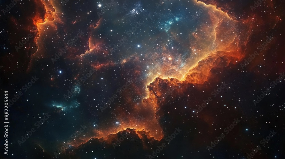 A stunning view of deep space filled with countless stars, galaxies, and nebulae, creating a sense of infinite vastness A stunning view of deep space filled with countless stars, galaxies, and nebulae, creating a sense of infinite vastness