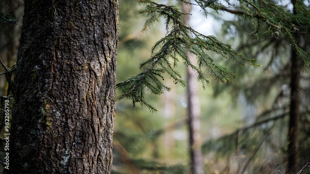 A tall tree trunk in the forest, Generative AI A tall tree trunk in the forest, Generative AI
