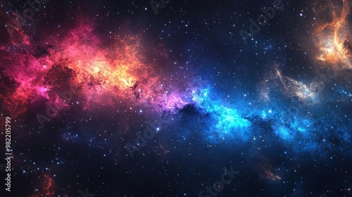 A mesmerizing view of a starry night sky, with a vibrant nebula of red, orange, and blue colors.