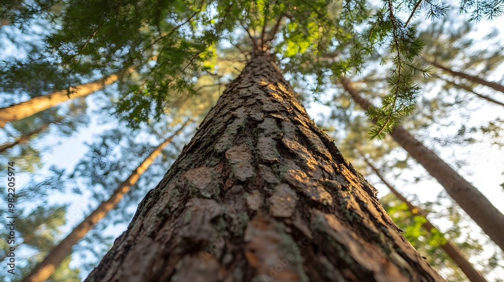A tall tree trunk in the forest, Generative AI A tall tree trunk in the forest, Generative AI