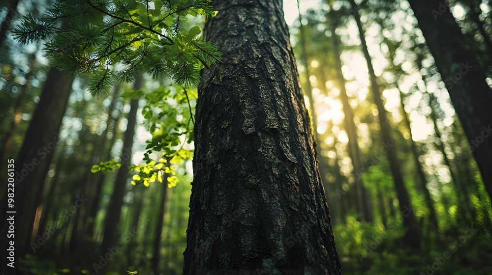 Obraz premium A tall tree trunk in the forest, Generative AI