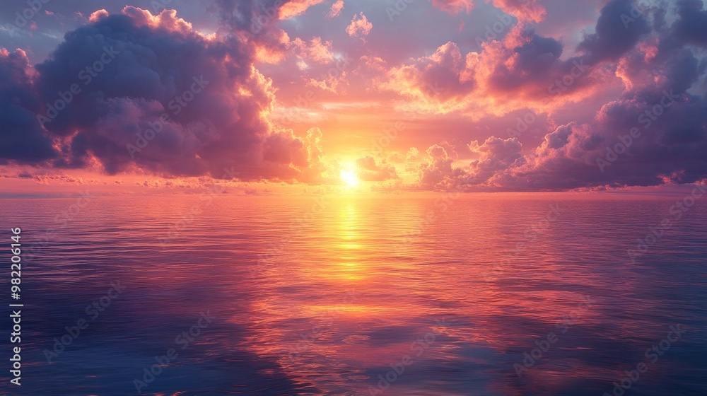 Dramatic Sunset Over a Tranquil Sea with Pink and Orange Clouds Dramatic Sunset Over a Tranquil Sea with Pink and Orange Clouds