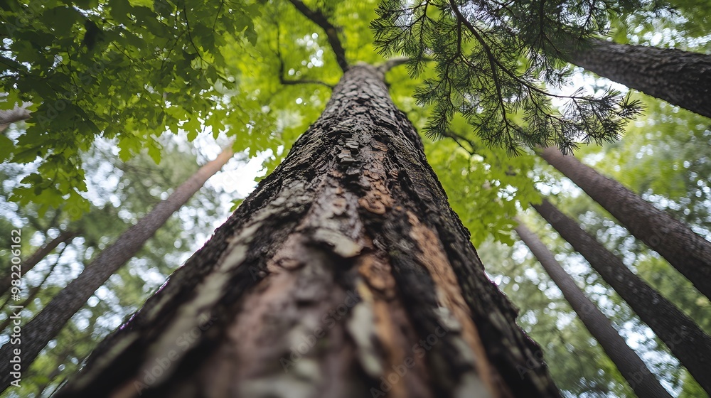A tall tree trunk in the forest, Generative AI A tall tree trunk in the forest, Generative AI