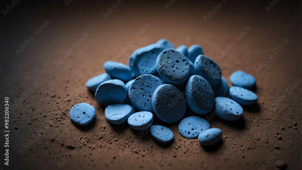 Fototapeta premium Blue light on textured clay surface background