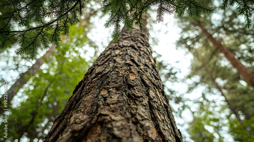 A tall tree trunk in the forest, Generative AI A tall tree trunk in the forest, Generative AI