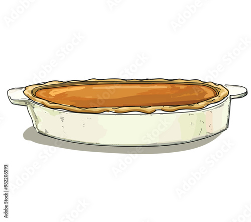 pumpkin pie baked  in ceramic bowl  traditional food thanksgiving dinner dish meal illustration isolated on white background