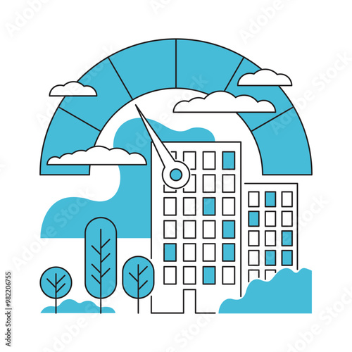 Air Quality Index - AQI report how polluted the air. Thin line and blue color