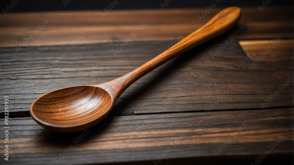 Hand carved wooden spoon on countertop background