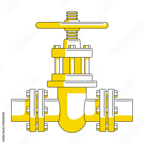 Gas valve in thin line and yellow color - gate for fossil gases
