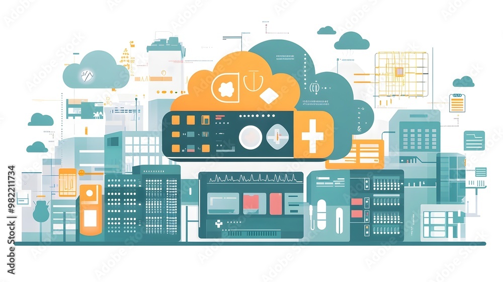 Cloud-Based Healthcare Technology Abstract Illustration Cloud-Based Healthcare Technology Abstract Illustration