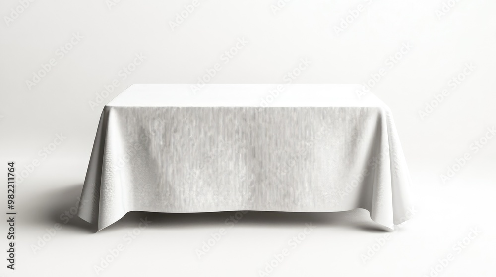Tablecloth laid over a table with natural folds, isolated on white, showcasing a clean dining setup. Tablecloth laid over a table with natural folds, isolated on white, showcasing a clean dining setup.