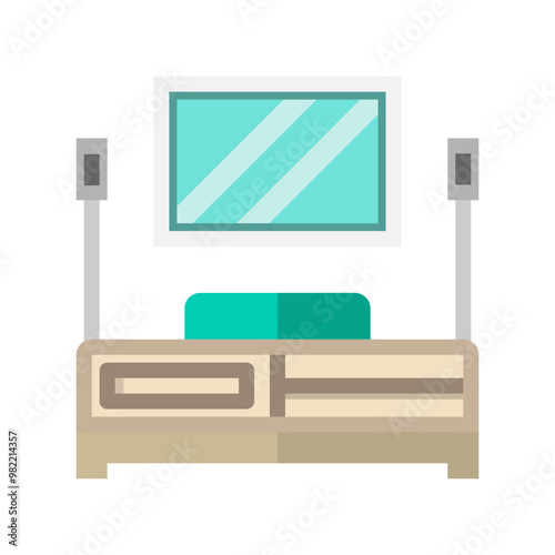 Home theater with flat style icons. entertainment, vacation, family room, technology. Can be used for websites, UI and mobile apps. vector illustration.