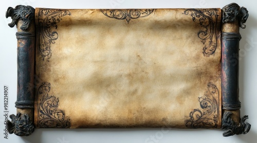 An aged scroll with ornate detailing, perfect for adding a touch of vintage charm to your project. .