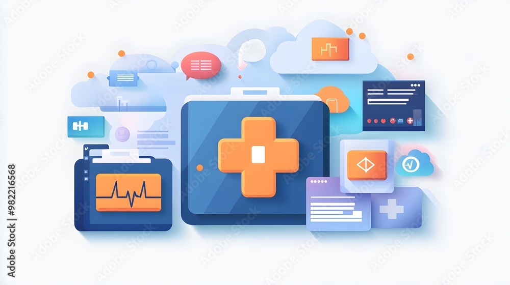Digital Healthcare Concept with Medical Icons and Cloud Computing Digital Healthcare Concept with Medical Icons and Cloud Computing