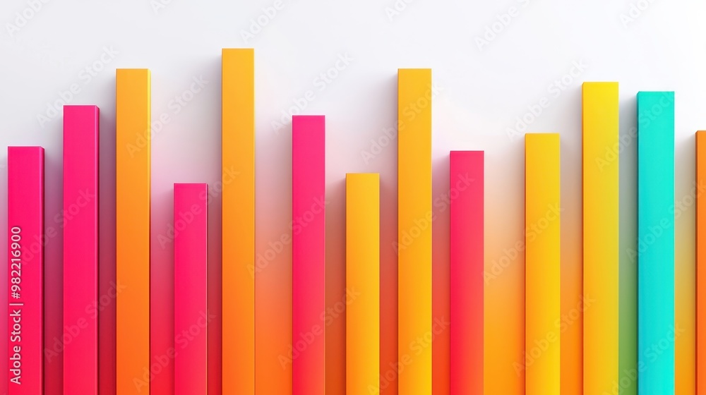 Colorful 3D bar chart with bright gradient bars on a white background, representing data analysis and business statistics. Colorful 3D bar chart with bright gradient bars on a white background, representing data analysis and business statistics.