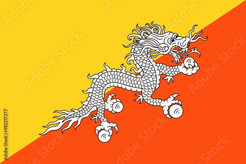 Bhutan flag, official colors and proportion correctly. National Bhutan flag. Vector illustration. Illustration of Bhutan flag. Bhutan flag 