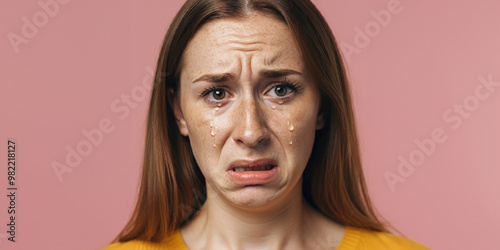 Woman with a tearful and resentful expression