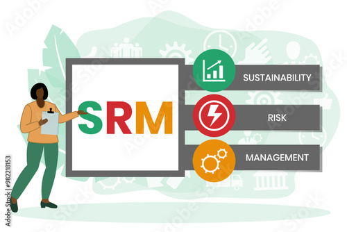 SRM - Sustainability Risk Management acronym. business concept background. vector illustration concept with keywords and icons. lettering illustration with icons for web banner, flyer, landing