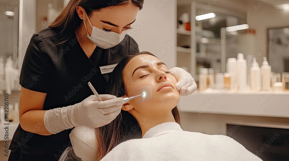 Woman Receiving Facial Treatment with a Medical Device Woman Receiving Facial Treatment with a Medical Device