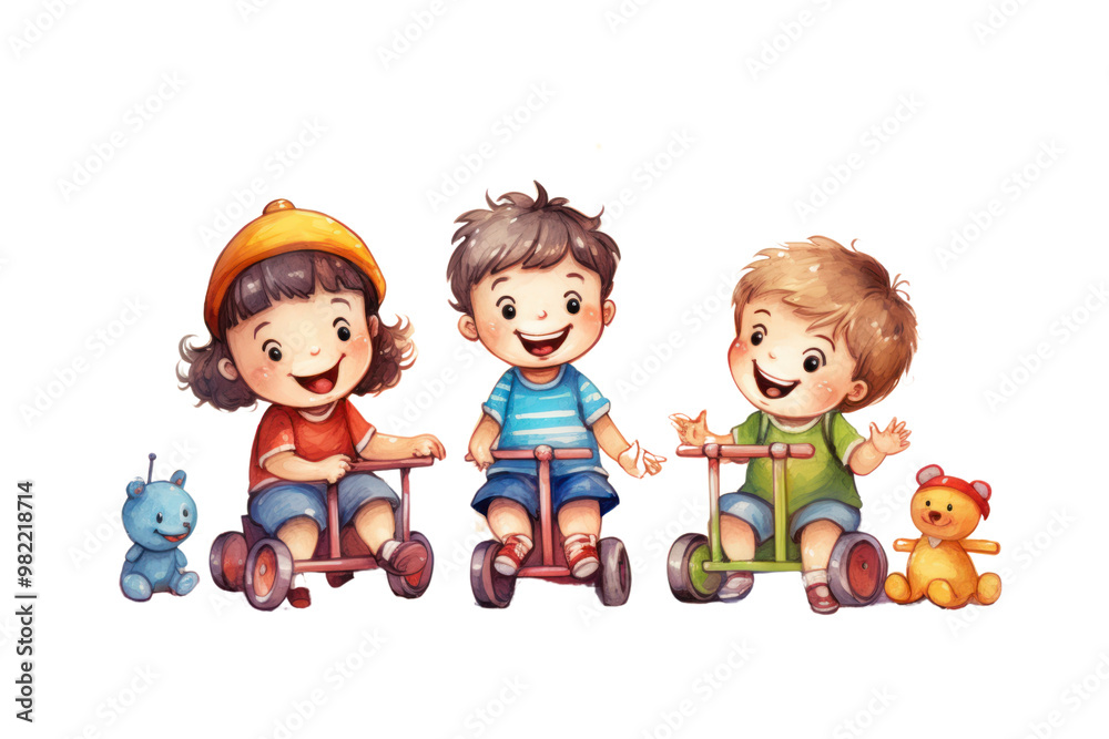 Pictures of children playing together, isolated on a white background, show friendship, fun and warmth. Pictures of children playing together, isolated on a white background, show friendship, fun and warmth.