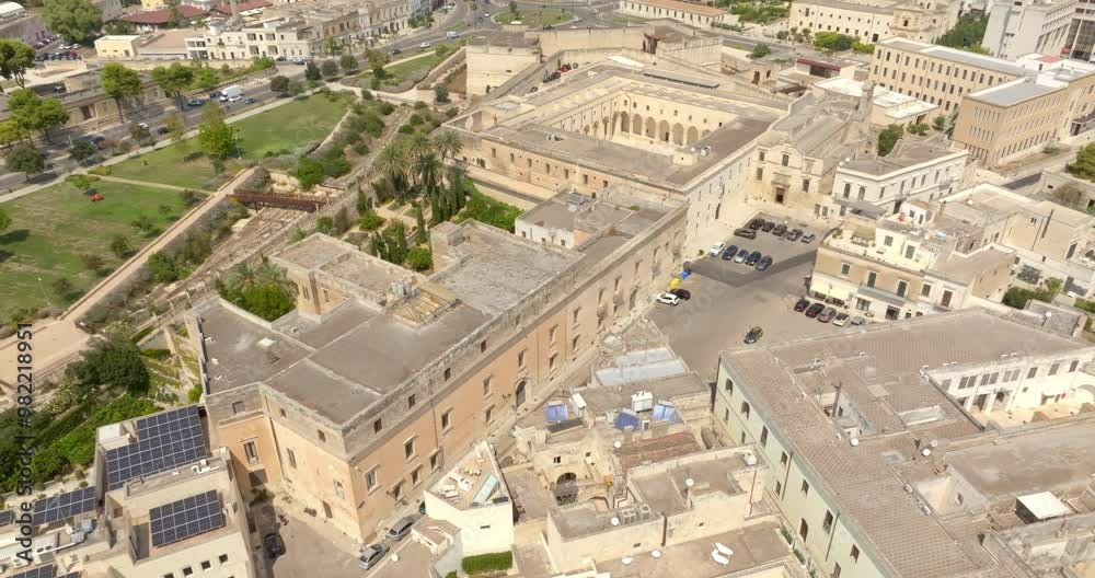 Aerial view of Giaconia Palace located in the historic center of Lecce, Puglia, Italy. It was built close to the city walls. Aerial view of Giaconia Palace located in the historic center of Lecce, Puglia, Italy. It was built close to the city walls.