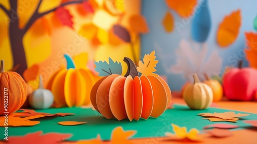 Creative DIY Paper Craft Card with Pumpkin for Kids' Thanksgiving and Autumn Decorations