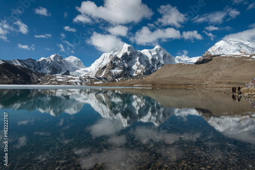 SIKKIM, INDIA, May 2014, People at Gurudongmar lake, one of the highest lakes in the world at an altitude of 17,800 ft photo