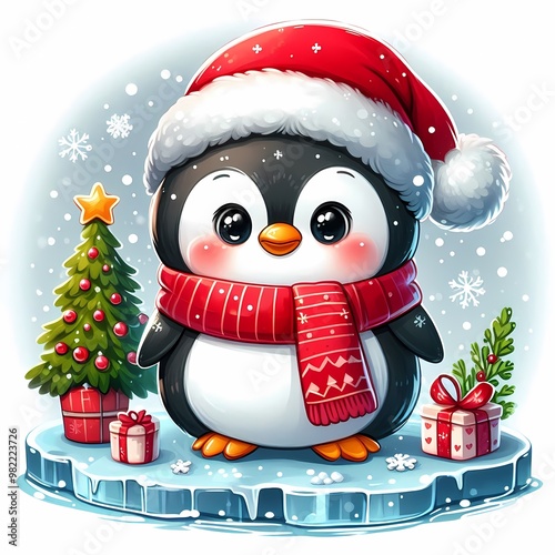Cute Penguin in Santa Hat