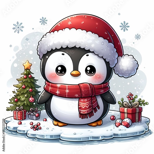 Cute Penguin in Santa Hat