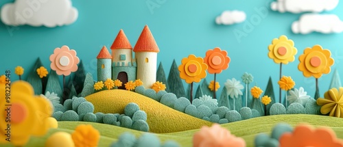 Charming Papercraft Castle in a Whimsical Flower Garden