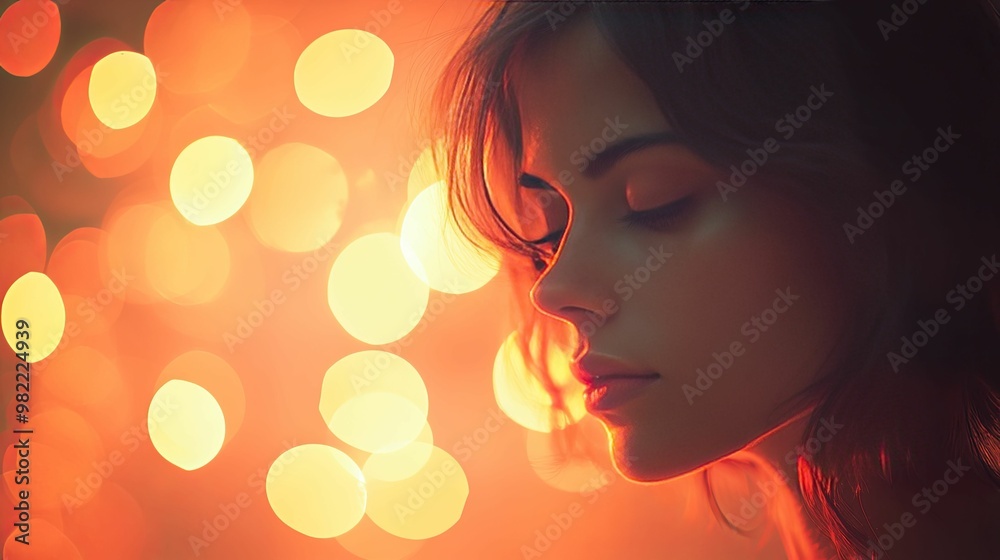 A Woman's Face Silhouetted Against a Background of Warm, Out-of-Focus Lights A Woman's Face Silhouetted Against a Background of Warm, Out-of-Focus Lights