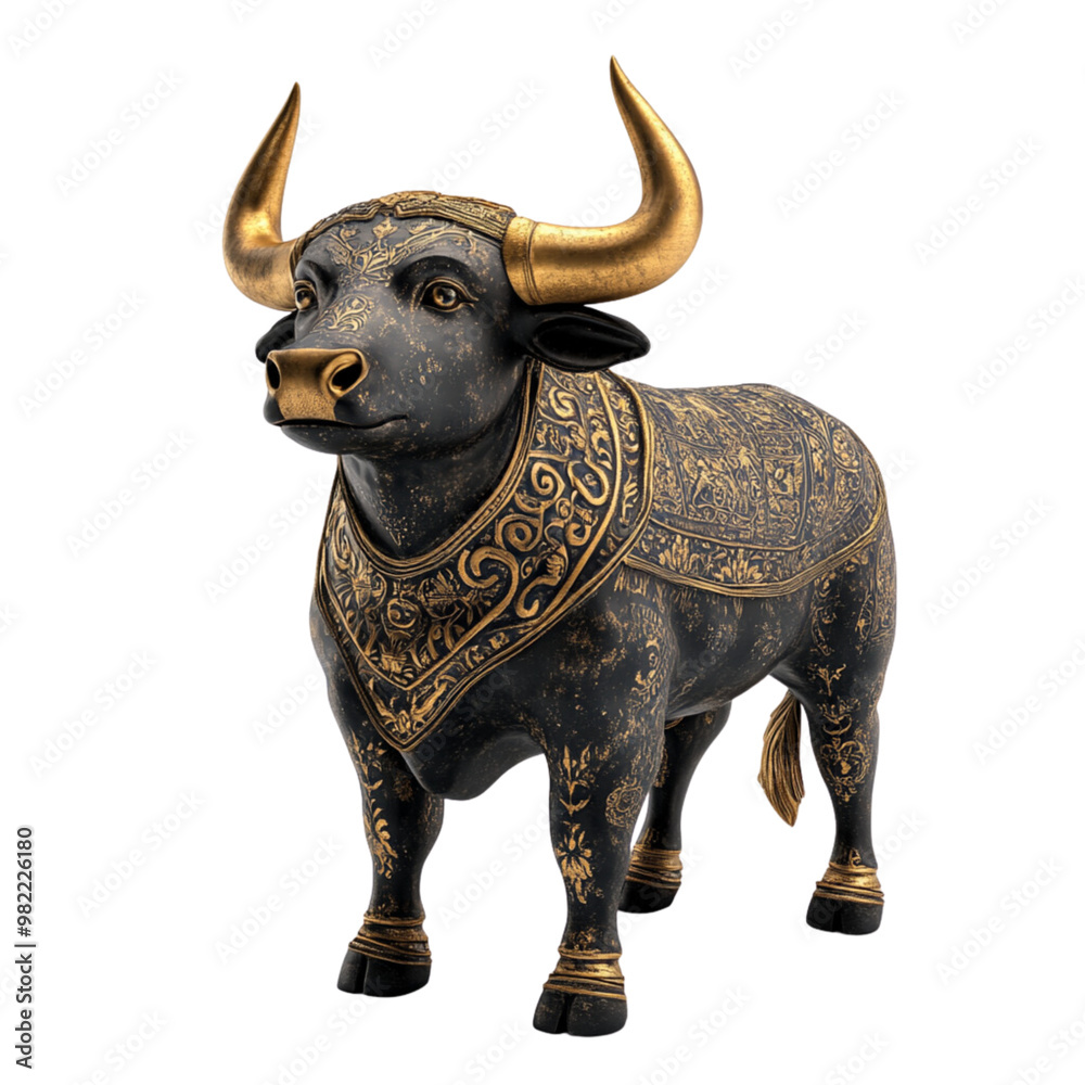Fototapeta premium 3D rendering of an ancient bronze bull statue Isolated on white background.