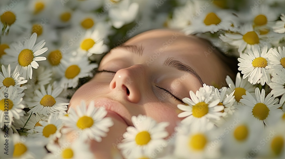 A Woman's Face Partially Covered by Daisies A Woman's Face Partially Covered by Daisies