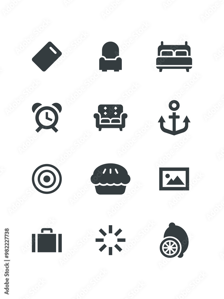 Fototapeta premium Lemon, Loading, Menu, Next, Paperclip, Picture, Pie, Resize, set of icons for web design, vector illustration