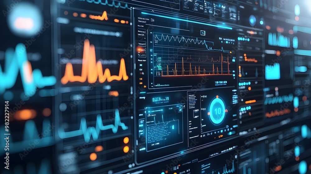 Futuristic Tech Interface with Blue and Orange Data Futuristic Tech Interface with Blue and Orange Data