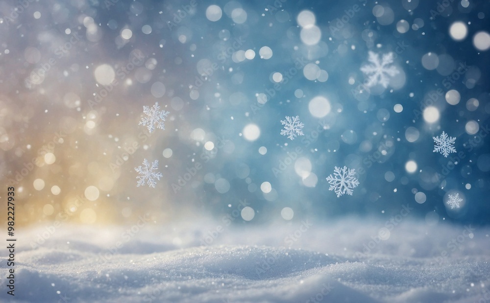 Naklejka premium Winter Landscape with Snowflakes and Bright, Bokeh,Festive Christmas backdrop with holiday charm
