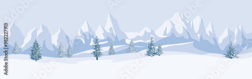 Winter landscape background with fir trees and snow in mountain.