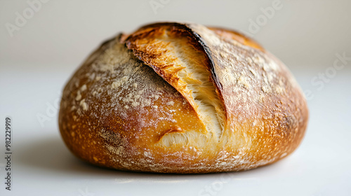 Crusty Artisan Sourdough Bread with Golden Crust - A beautifully baked loaf of artisan sourdough bread, featuring a crackly golden-brown crust and a soft, airy interior. photo