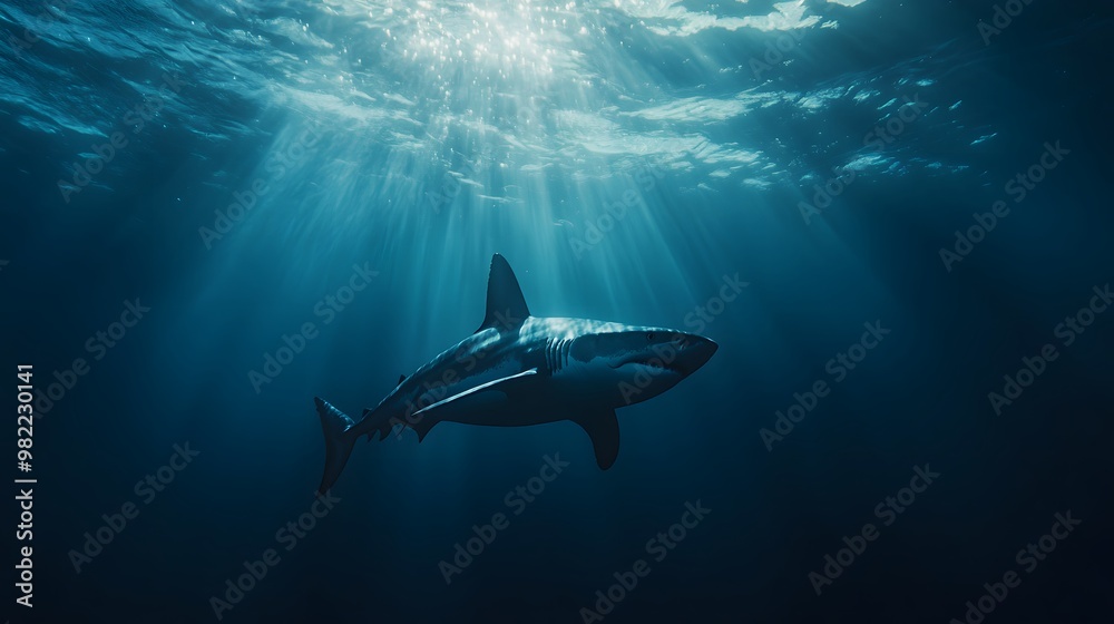 Shark with open mouth and dark sea, Generative AI Shark with open mouth and dark sea, Generative AI
