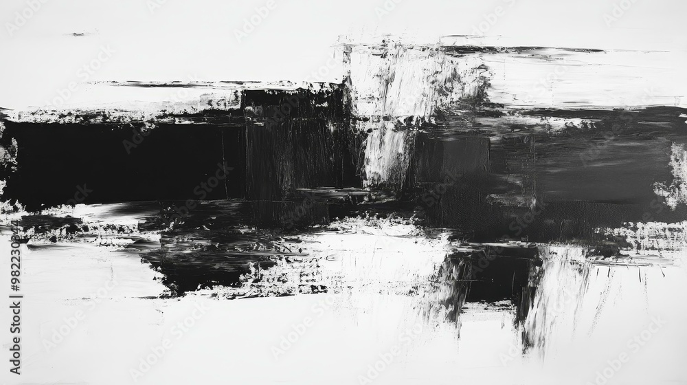 Fototapeta premium Abstract black and white artwork with textured strokes and bold contrasts, perfect for modern decor and creative spaces.