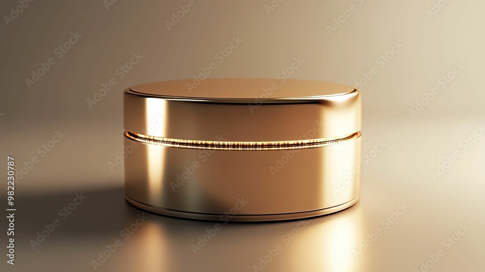 Gold Jar with Illuminated Band on Beige Background Gold Jar with Illuminated Band on Beige Background