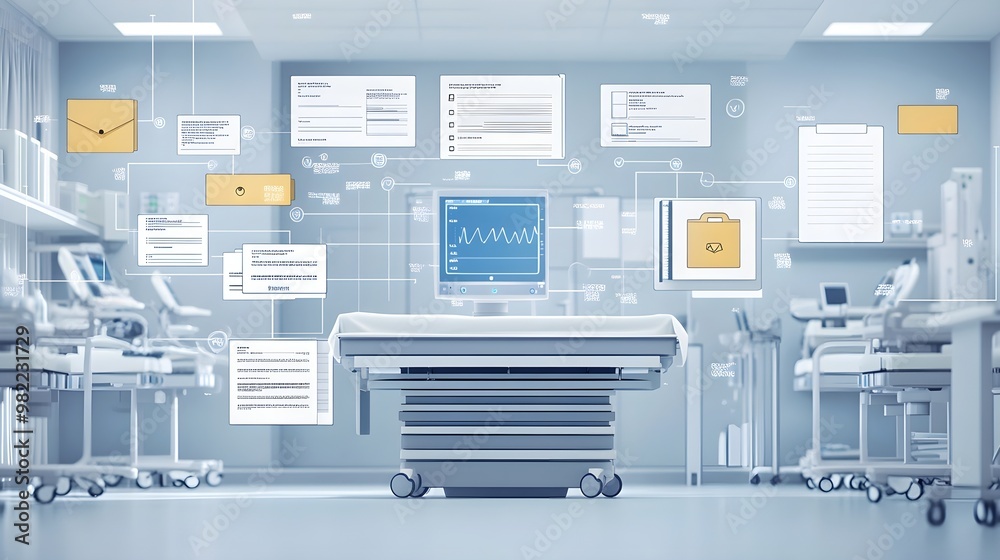 Hospital Room with Medical Equipment and Data Flow Hospital Room with Medical Equipment and Data Flow