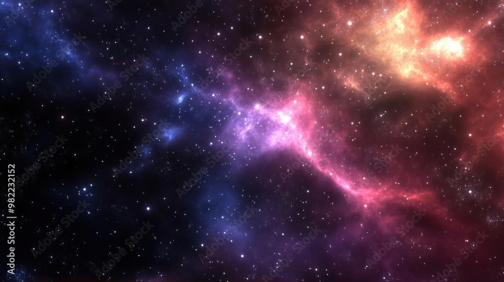 Fototapeta premium Abstract cosmic background with swirling nebulae and stars.