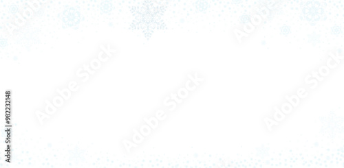 Isolated snowflake frame background, falling snowflakes christmas wallpaper. Subtle lightblue and white vector illustration. 